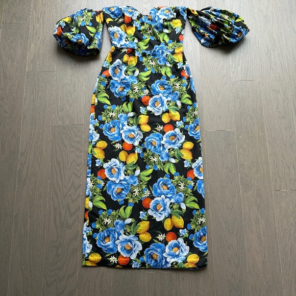 Borgo de Nor Tati Floral Print Off Shoulder Puff Sleeve Midi Dress UK 8 / US 2 - Picture 2 of 11